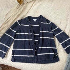 Charter Club Navy and White Striped Cardigan
